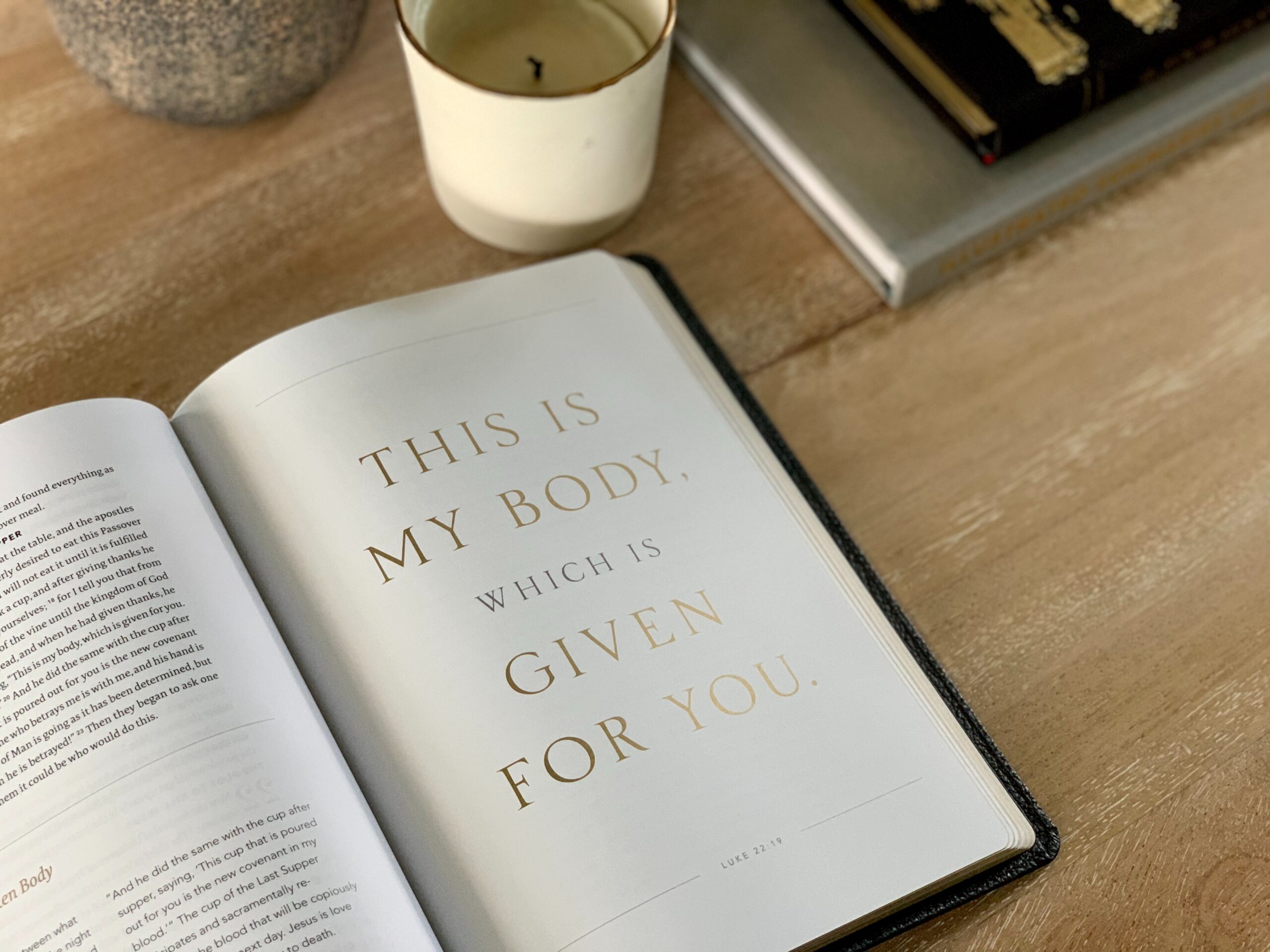 Bible open on table